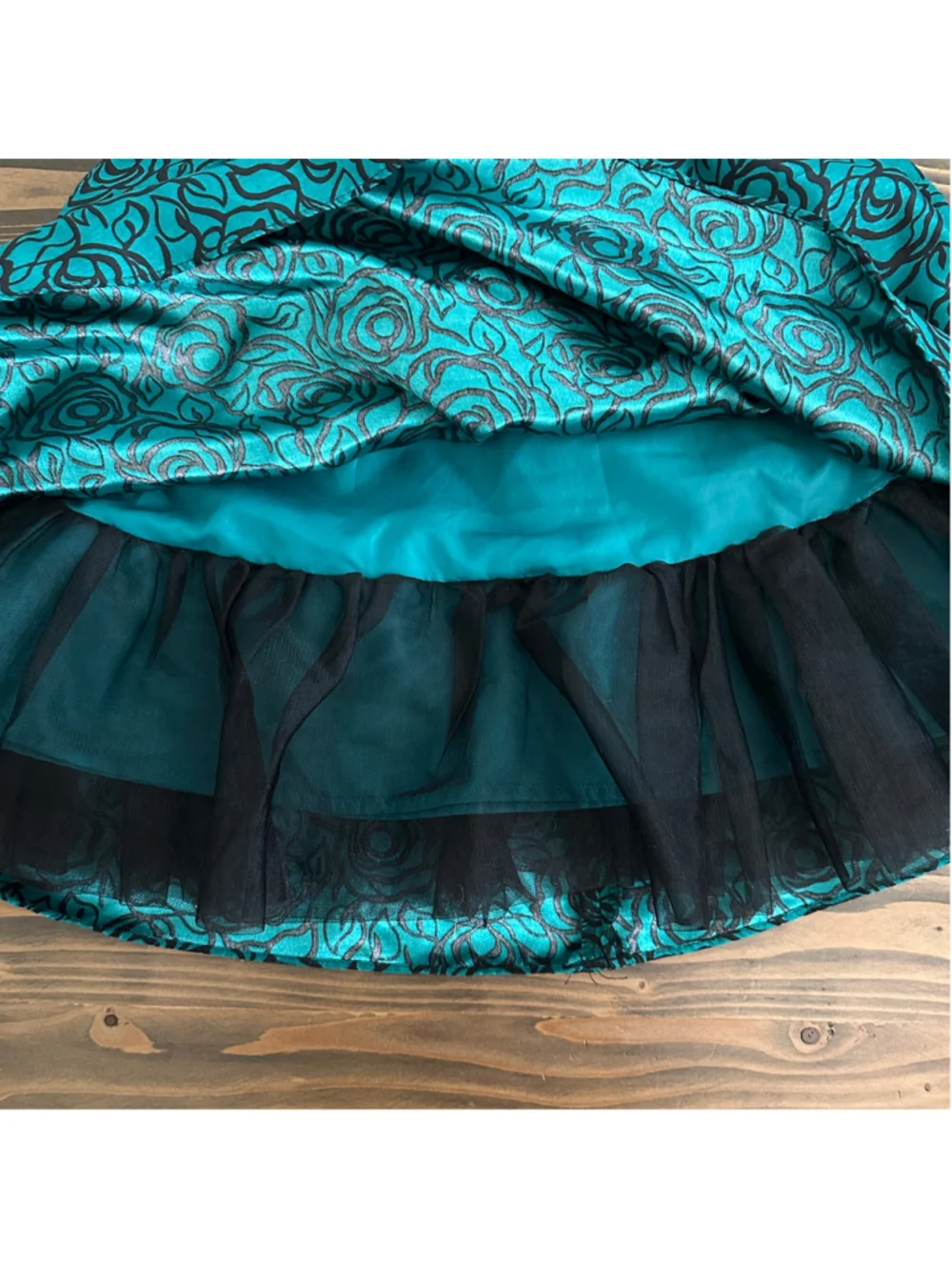 Gymboree Dressed Up Girls Dress Size 10 Teal Black Rose Print Lace Tulle
